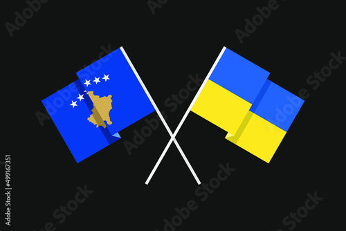Flags of European countries Ukraine and Republic of Kosovo in national colors. Help and support from friendly countries. Flat minimal graphic design.