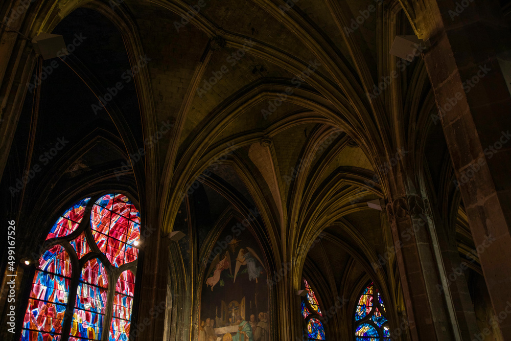 Rib vault ceilings in Saint Severin Church in France