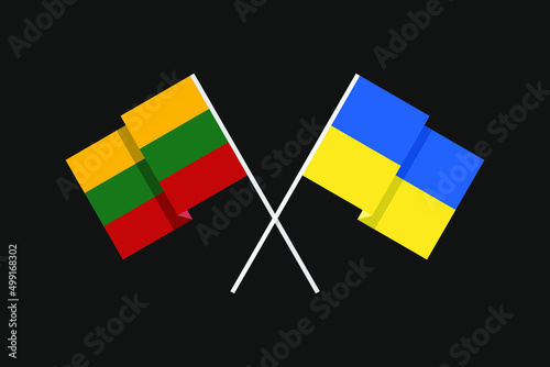 Flags of the European countries of Ukraine and the Republic of Lithuania in national colors. Help and support from friendly countries. Flat minimal graphic design.