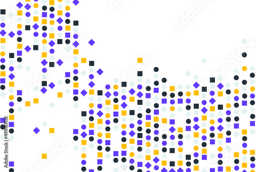 Colorful circles and polygons abstract background, geometrical circle background with copy space, yellow gray purple colored geometric pattern backdrop