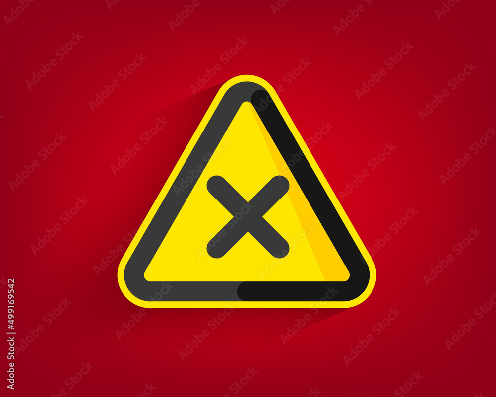 Cross, stop sign. Danger, warning cross icon with yellow triangle symbol. Vector illustration. Cross, stop sign. Danger, warning cross icon with yellow triangle symbol. Vector illustration.