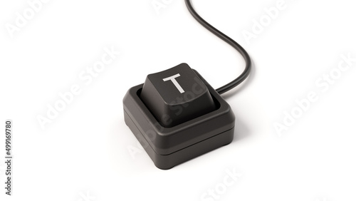 letter T button of single key computer keyboard, 3D illustration