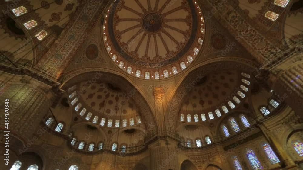 Blue Mosque or Sultan Ahmet Cami interior in Istanbul, Turkey