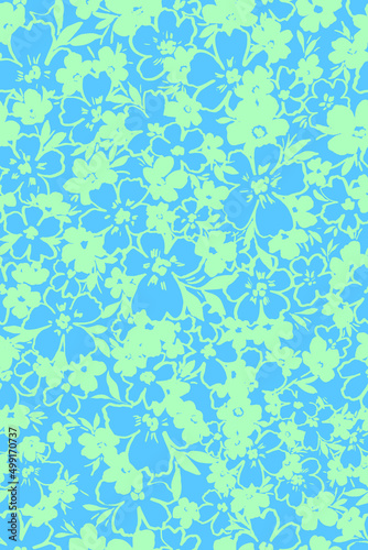semless vector two-tone mint and light blue naive stylized floral pattern. Multidirectional allover floral ditsy design. 