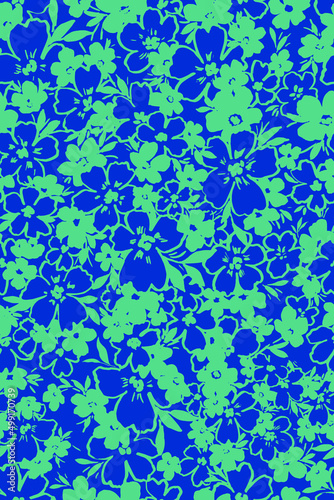 semless vector two-tone green and pink naive stylized floral pattern. Multidirectional allover retro floral ditsy design. 