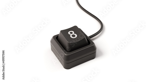 number 8 button of single key computer keyboard, 3D illustration