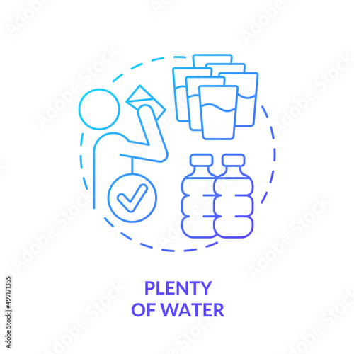 Plenty of water blue gradient concept icon. Recommended liquid amount. Tip for vegan lifestyle abstract idea thin line illustration. Isolated outline drawing. Myriad Pro-Bold font used