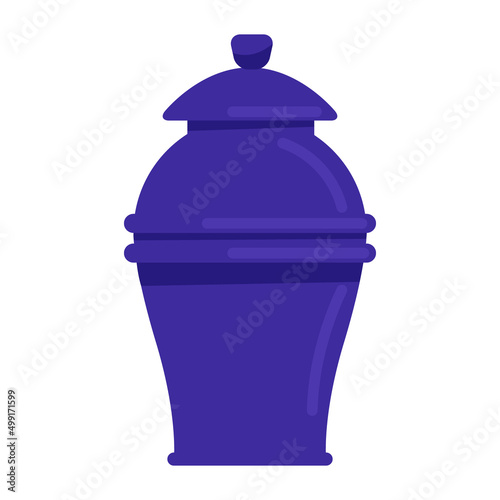 Funerary urn semi flat color vector object. Columbarium niche. Cremation service. Burial container. Full sized item on white. Simple cartoon style illustration for web graphic design and animation