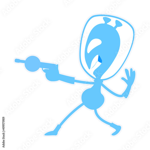 Angry alien with blaster semi flat color vector character. Posing figure. Funny monster. Full body personage on white. Simple cartoon style illustration for web graphic design and animation