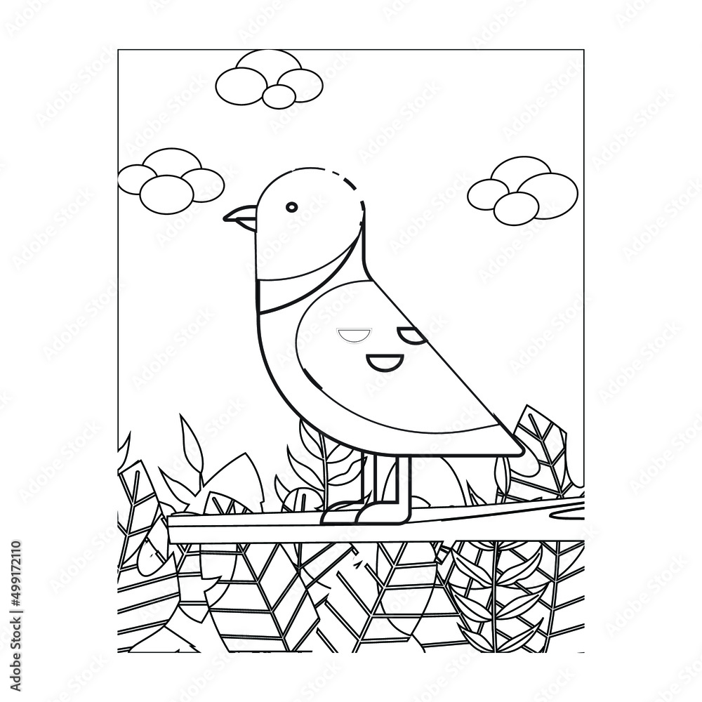 Bird Coloring Pages for Kids Stock Vector | Adobe Stock