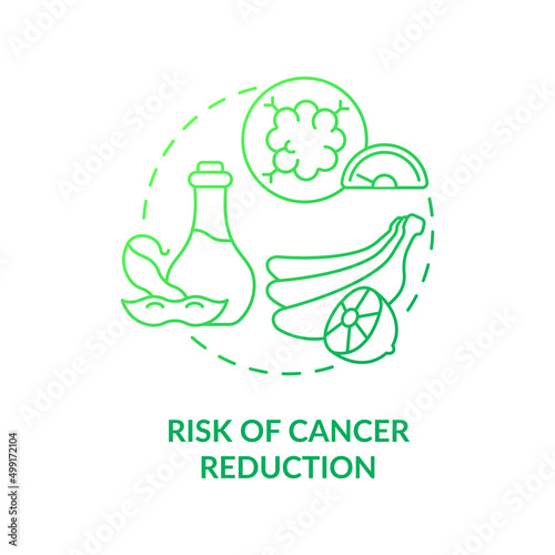 Risk of cancer reduction green gradient concept icon. Disease prevention. Veganism and illness abstract idea thin line illustration. Isolated outline drawing. Myriad Pro-Bold font used