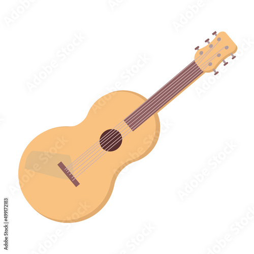 Acoustic guitar semi flat color vector object. Full sized item on white. Playing musical instrument class. Music lesson. Simple cartoon style illustration for web graphic design and animation