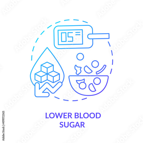 Lower blood sugar blue gradient concept icon. Diabetes prevention. Benefit of healthy vegan diet abstract idea thin line illustration. Isolated outline drawing. Myriad Pro-Bold font used