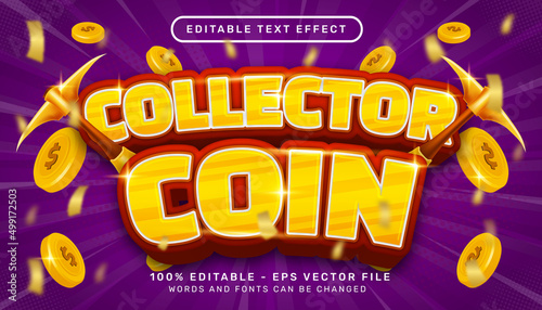 collection coin 3d text effect and editable text effect with coin illustration