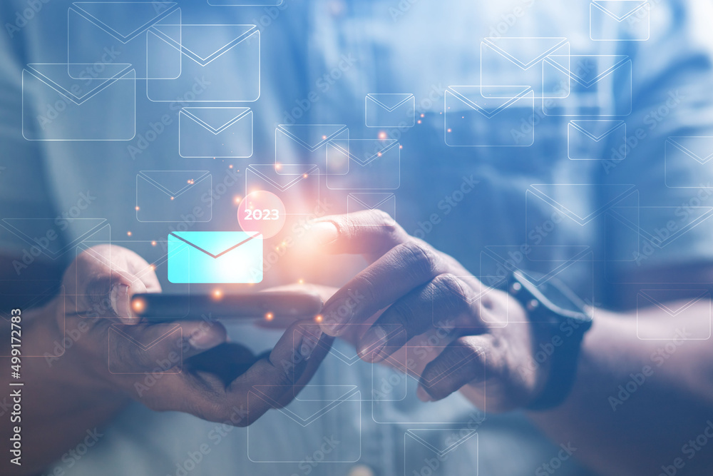 Male businessman touches email technology communication inbox online 2023 concept
Male businessman touches email technology communication inbox online 2023 concept