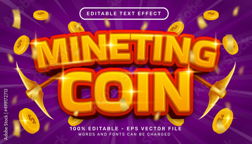 mineting coin 3d text effect and editable text effect with coin illustration