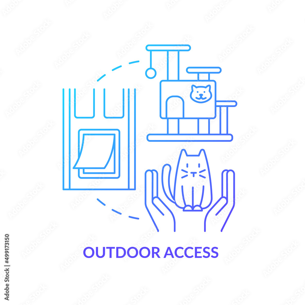 Outdoor access blue gradient concept icon. Bringing new cat home tip abstract idea thin line illustration. Promoting natural behavior. Isolated outline drawing. Myriad Pro-Bold font used Outdoor access blue gradient concept icon. Bringing new cat home tip abstract idea thin line illustration. Promoting natural behavior. Isolated outline drawing. Myriad Pro-Bold font used