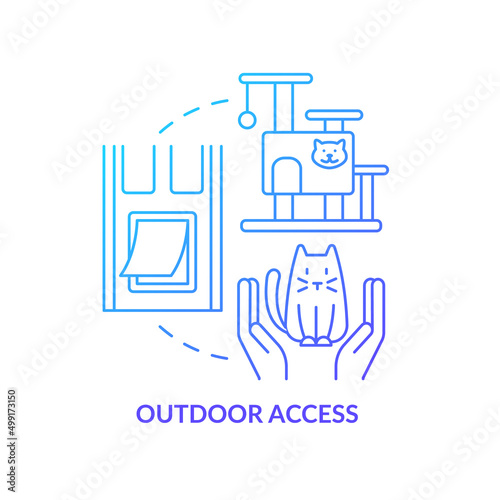 Outdoor access blue gradient concept icon. Bringing new cat home tip abstract idea thin line illustration. Promoting natural behavior. Isolated outline drawing. Myriad Pro-Bold font used