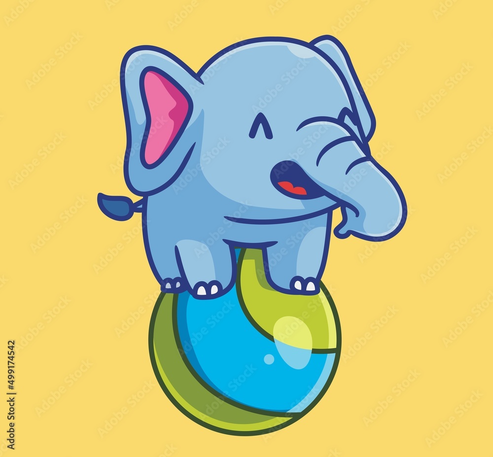 Obraz premium cute elephant circus on top of balloon. isolated cartoon animal illustration. Flat Style Sticker Icon Design Premium Logo vector. Mascot Character