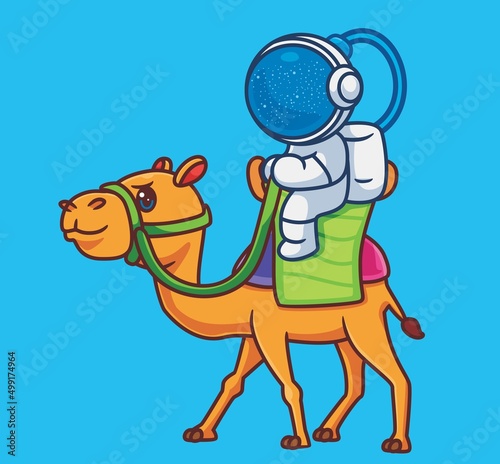cute astronaut riding the camel to the moon. isolated cartoon animal illustration. Flat Style Sticker Icon Design Premium Logo vector. Mascot Character