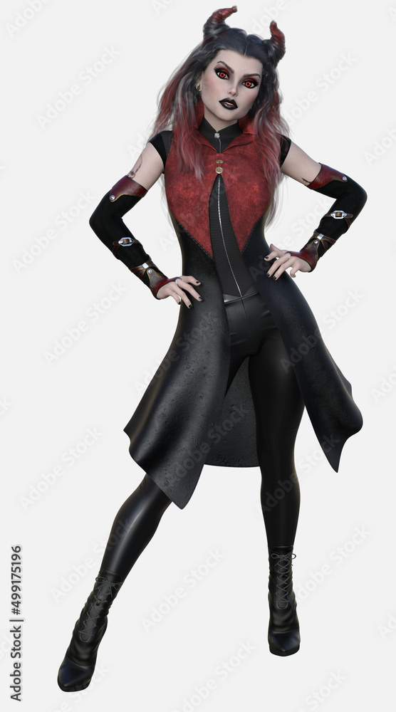 Full body image of Lena, vampire, queen of the undead - a 3D illustration cartoon character model render on an isolated white background Full body image of Lena, vampire, queen of the undead - a 3D illustration cartoon character model render on an isolated white background