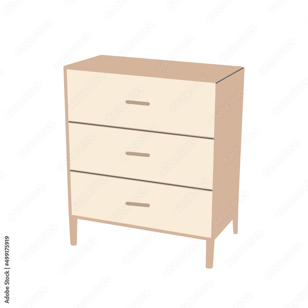 Light wooden wardrobe with bedside tables for clothes. Furniture, bedroom interior element. Flat design, hand drawn cartoon, vector illustration. Light wooden wardrobe with bedside tables for clothes. Furniture, bedroom interior element. Flat design, hand drawn cartoon, vector illustration.