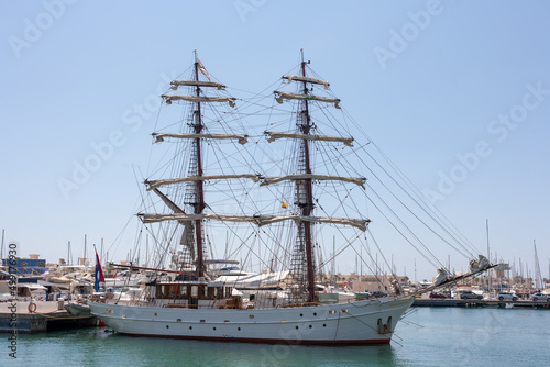 Sailing yacht in marina harbor Spain Alicante © Oleksii Vasylenko