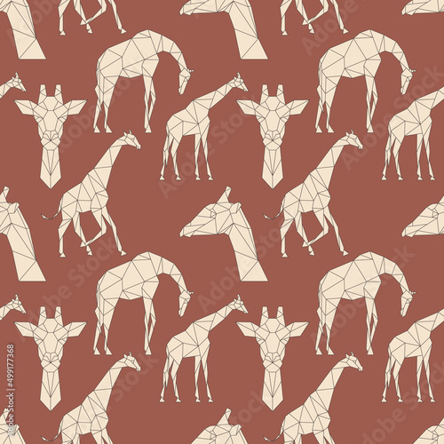Polygon giraffe seamless pattern. Low poly animal. Triangle graphic