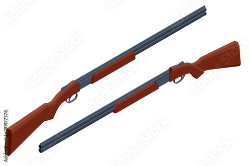 Isometric hunting rifle. Weapons for hunting and sport isolate on a white background. Double-barreled hunting shotgun.