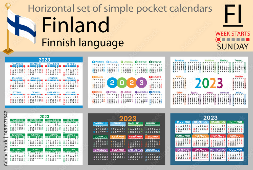 Finnish horizontal pocket calendar for 2023. Week starts Sunday