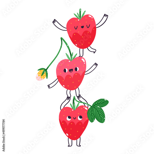 Cute strawberry characters, vector illustration