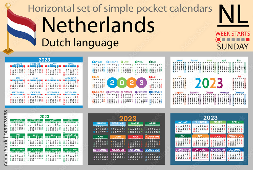 Dutch horizontal pocket calendar for 2023. Week starts Sunday Dutch horizontal pocket calendar for 2023. Week starts Sunday