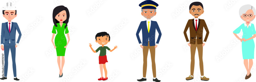 Vector illustration of diverse cartoon men and women of various races, ages and body type in office outfits. Isolated on white.
Vector illustration of diverse cartoon men and women of various races, ages and body type in office outfits. Isolated on white.