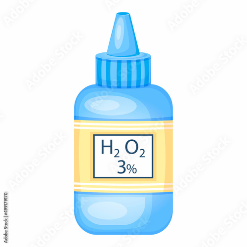 Hydrogen peroxide 3 percent in a plastic bottle cartoon vector illustration isolated on a white background