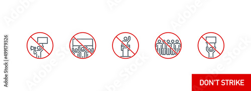 crowd of protesting activists at demonstrate single line icon isolated on white. Perfect outline symbol strike of group people against the war. rebels and insurgents element with editable Stroke line