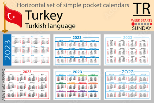 Turkish horizontal pocket calendar for 2023. Week starts Sunday