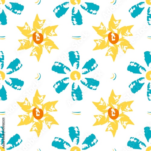 Seamless pattern with flowers from brush strokes.