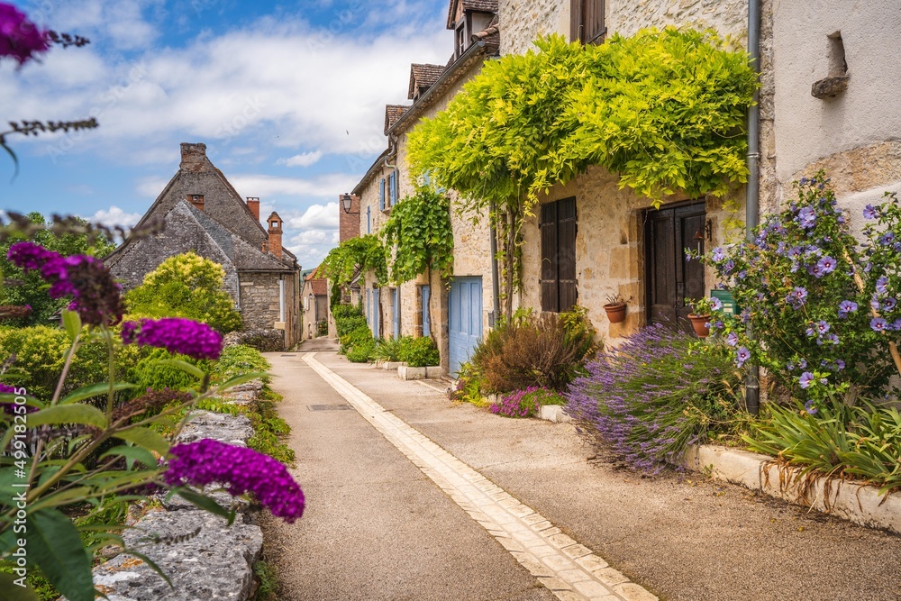 View of a street of the beautiful village of Montvalent in the Lot / France