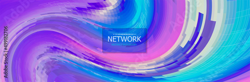 Abstract network futuristic background in purple color. Vector modern cover with colorful lines and wire. Wave digital blue motion background. Light speed lines. Futuristic 5g internet connection