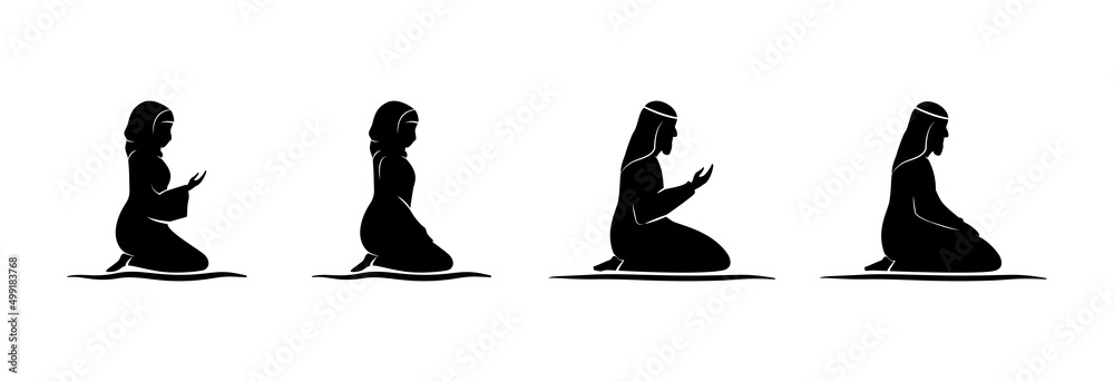 Muslim Prayer Muslim Man And Woman Praying Prayer In Various