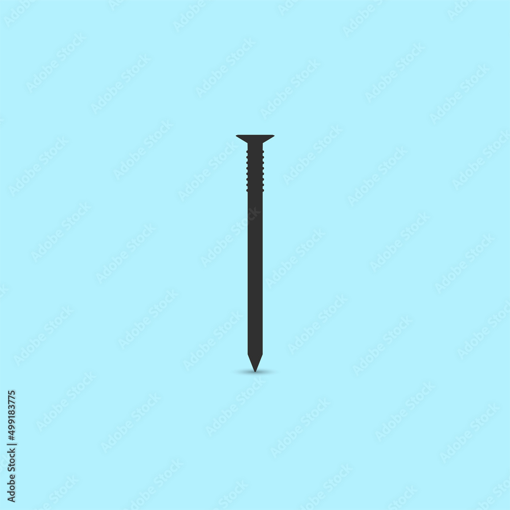 Black nail for construction. Vector icon on blue background. Black nail for construction. Vector icon on blue background.