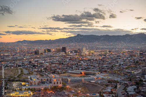 El Paso Texas with Ciudad Juarez( Mexico) skyline at dusk photo