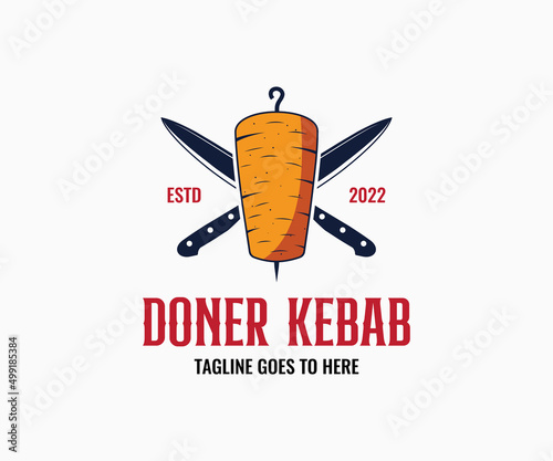Doner Kebab Logo Design. Shawarma Logo for Restaurants and Markets. Shawarma Doner Vector Emblem.