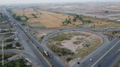 Aerial view of Lahore smart city kala shah kako motorway interchange Pakistan photo