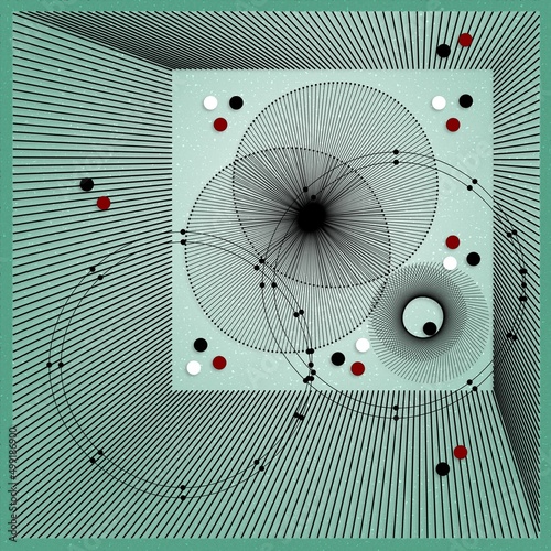 Canvas Print Abstract illustration featuring geometric shapes made from radiating black lines