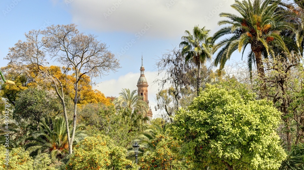 Parc et jardin de María Luisa et place d'Espagne à Séville en Andalousie, Espagne	