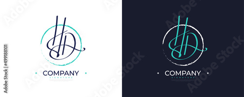 Initial H and D Logo Design with Elegant Handwriting Style. HD Signature Logo or Symbol