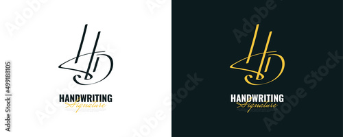 Initial H and D Logo Design with Elegant Handwriting Style. HD Signature Logo or Symbol