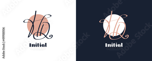 Initial H and D Logo Design with Elegant Handwriting Style. HD Signature Logo or Symbol