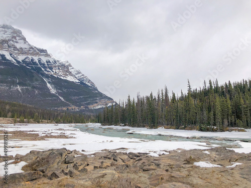 Stream in Canadian rocky mountains during winter